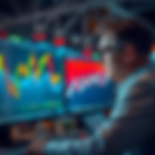 A long-term investor observing market graphs on a computer screen, showing price fluctuations without worry.