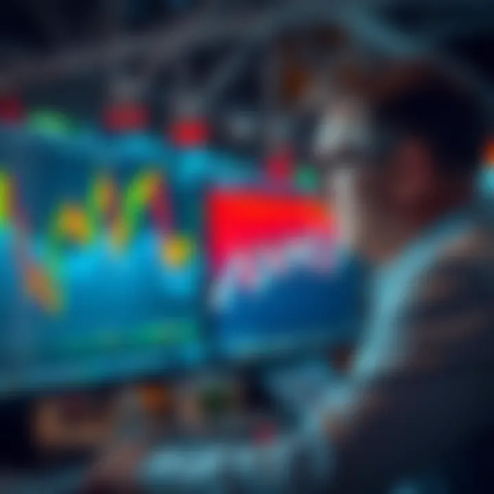 A long-term investor observing market graphs on a computer screen, showing price fluctuations without worry.
