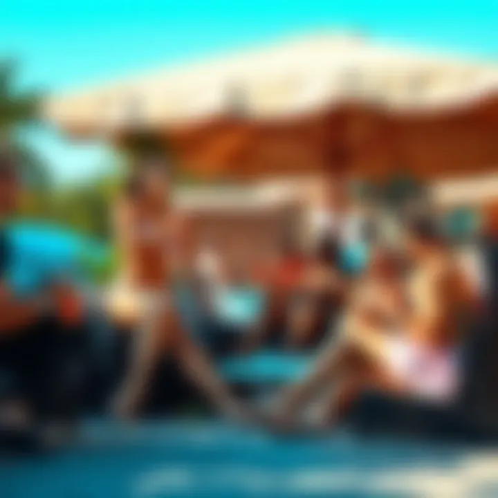 A group of people relaxing in a shady area with cold drinks during a hot summer day in Canaan Avalon.