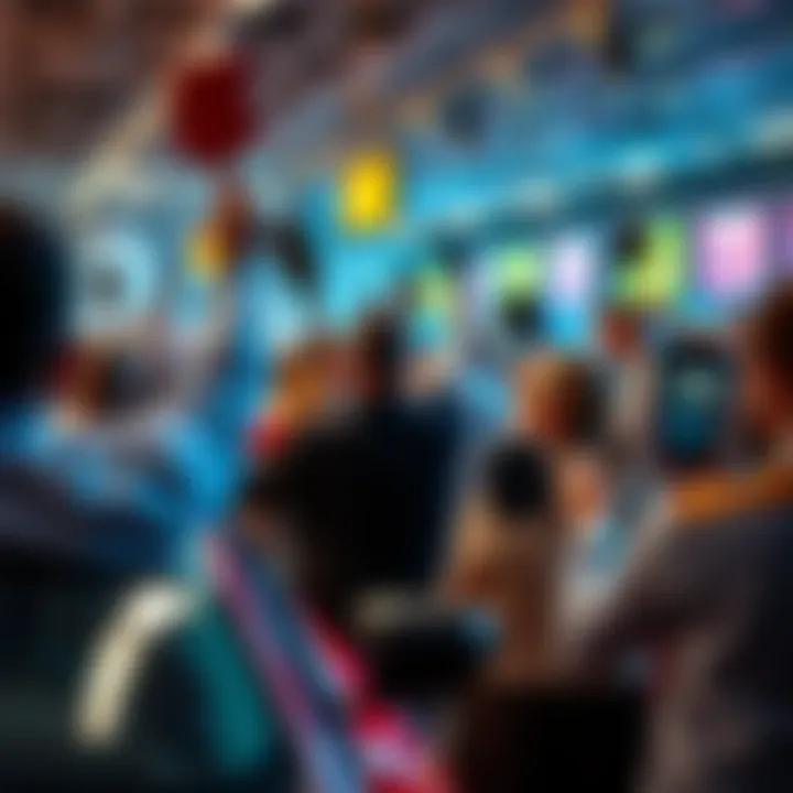 A group of people engaged in a lively car auction, with a focus on bidders raising paddles and a dealer observing the activity, highlighting potential bidding dynamics.