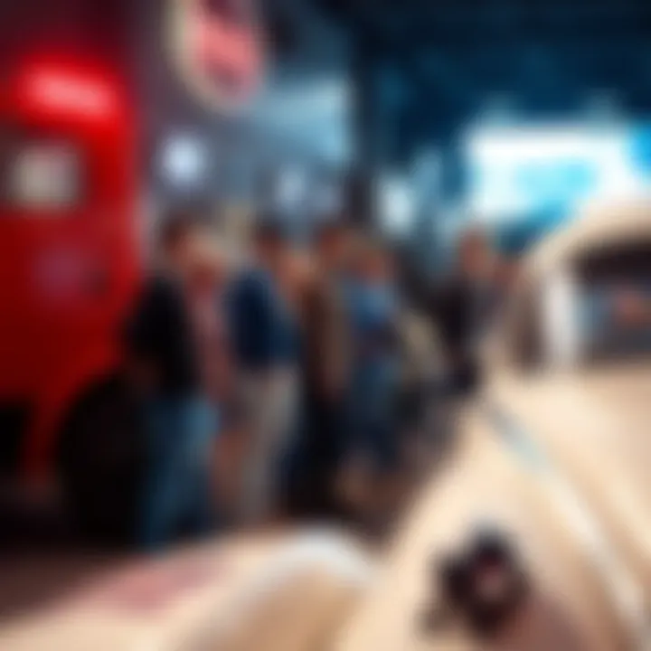 A group of car enthusiasts discussing vintage cars at a local meetup in Nashville