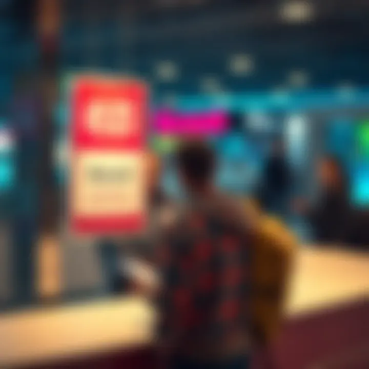 A frustrated traveler stands at a car rental desk with a rejected Revolut debit card, showing the sign for Ezi Car Rental in New Zealand.