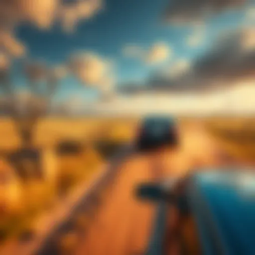 A car traveling down a dirt road in a rural landscape, symbolizing players searching for hidden game badges