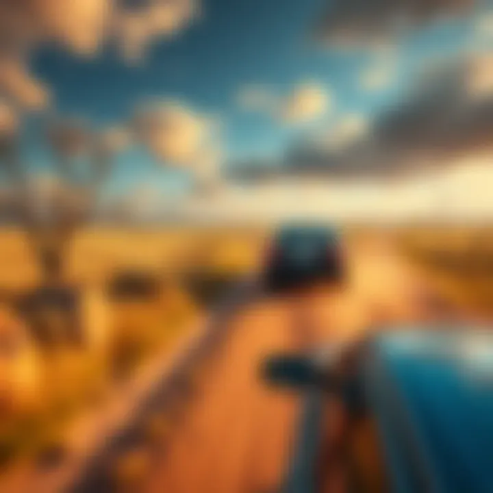 A car traveling down a dirt road in a rural landscape, symbolizing players searching for hidden game badges