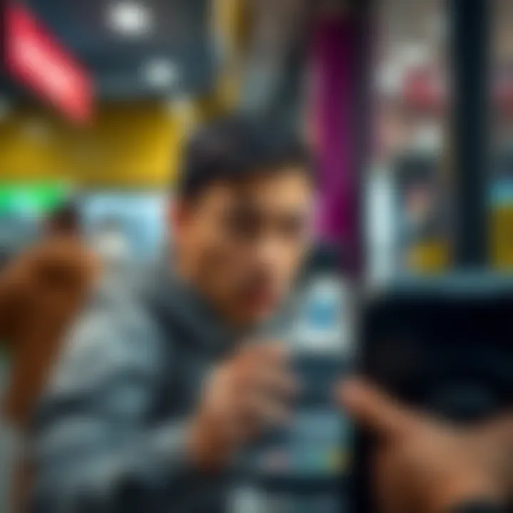 A person looking frustrated at a checkout with a declined card message on the payment terminal.