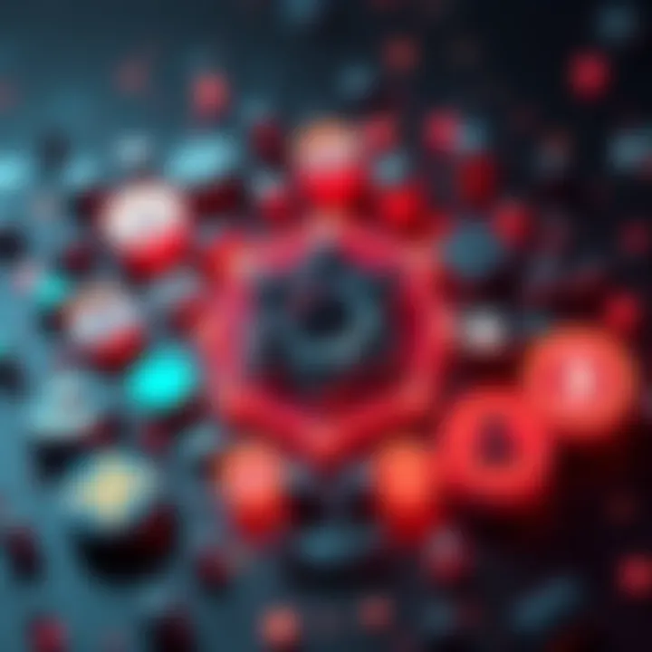The Cardano logo surrounded by various symbols representing decentralized finance and retail users.