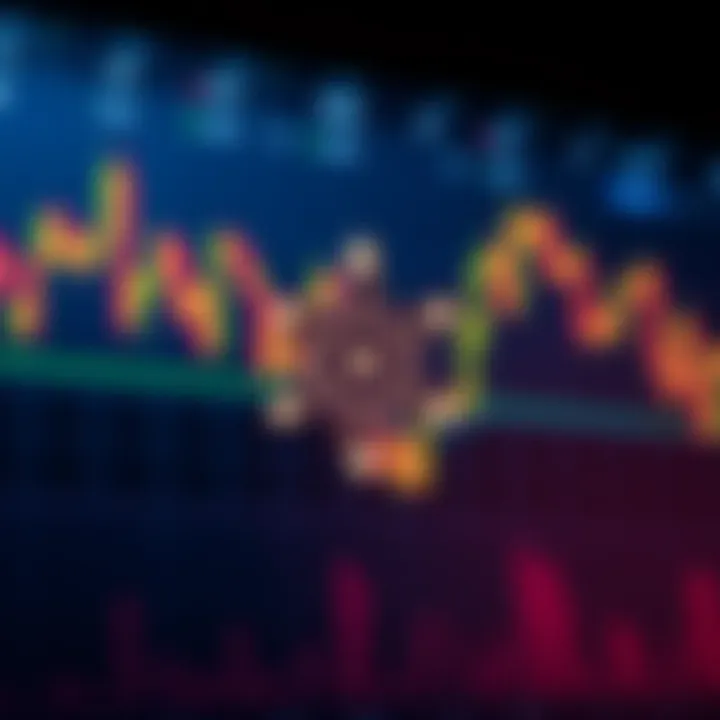 Cardano logo in front of a crypto trading chart showing market trends