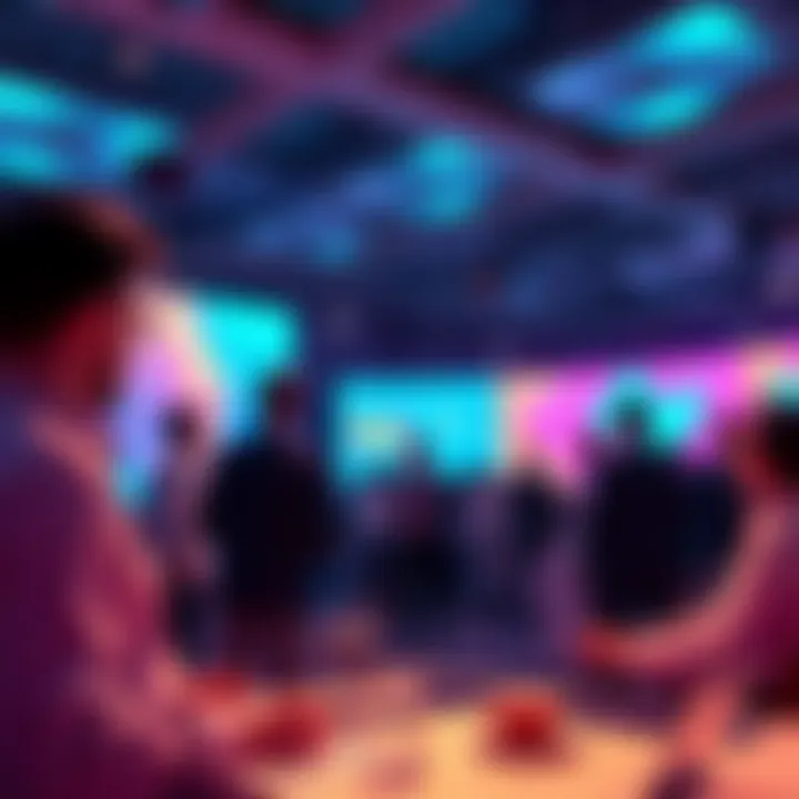 A vibrant scene from the Cardano360 event showcasing the Input Output Group presentation on the MVG project with people engaged in discussion and innovation.