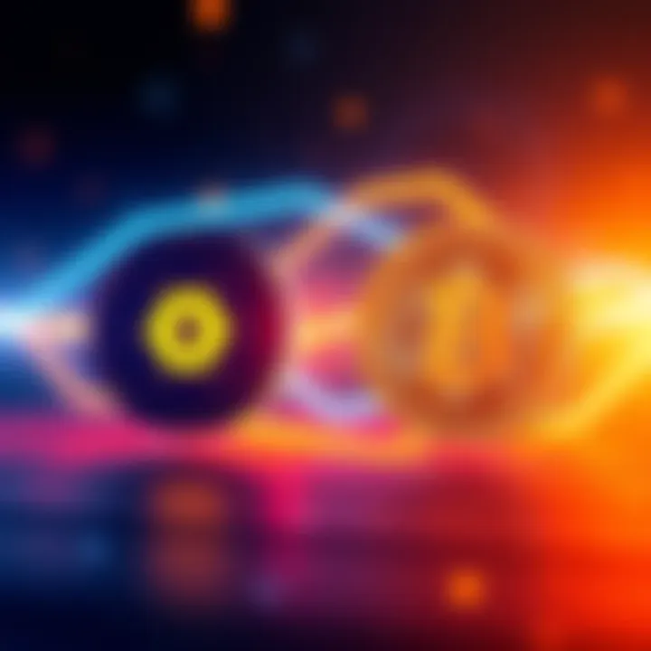 Illustration of a direct asset exchange between Cardano and Bitcoin with no third-party involvement, showcasing the concept of trustless atomic swaps.