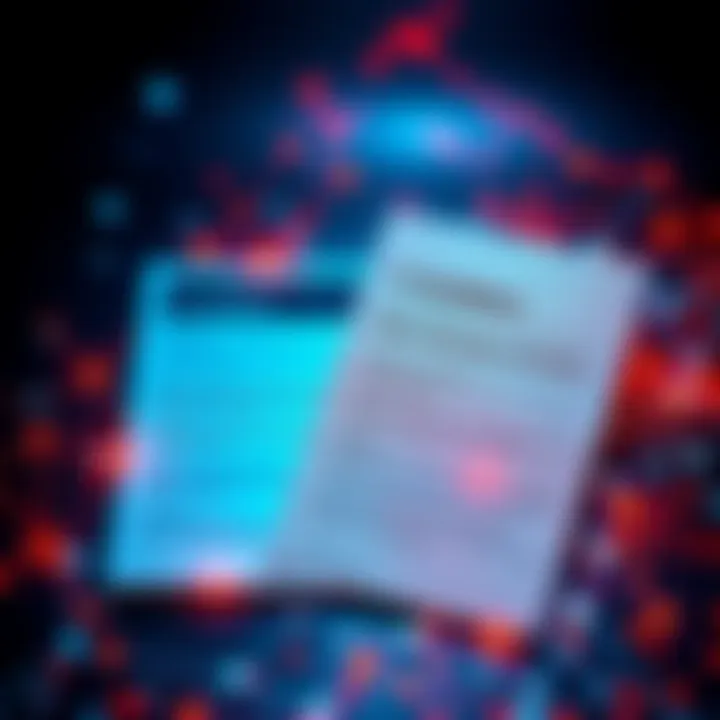 A visual representation of Cardano's blockchain technology alongside a document symbolizing the Clarity Act, indicating transparency in cryptocurrency regulation.