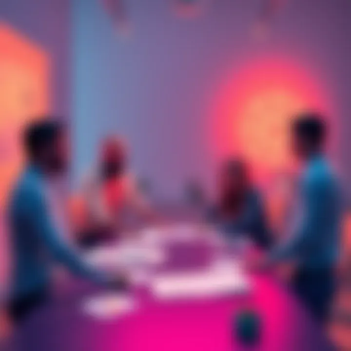 A group of people discussing ideas to improve the Cardano ecosystem, with charts and notes on a table.