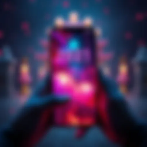 A smartphone displaying the Cardano Fortune app with fortune cards and cryptocurrency symbols