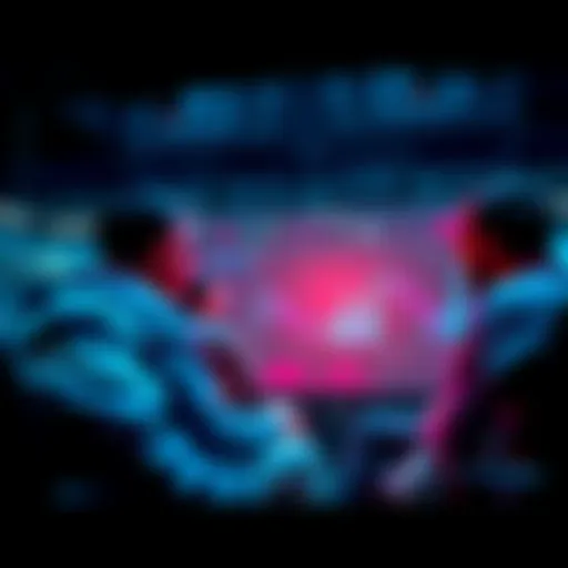 A group of people discussing Cardano trading strategies with charts and graphs on a screen.