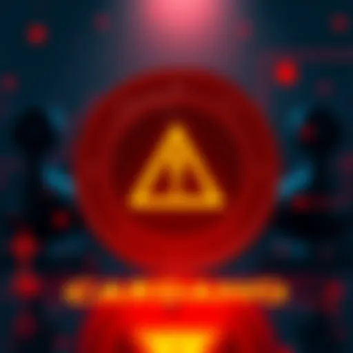 Cardano logo with a caution sign to show security concerns