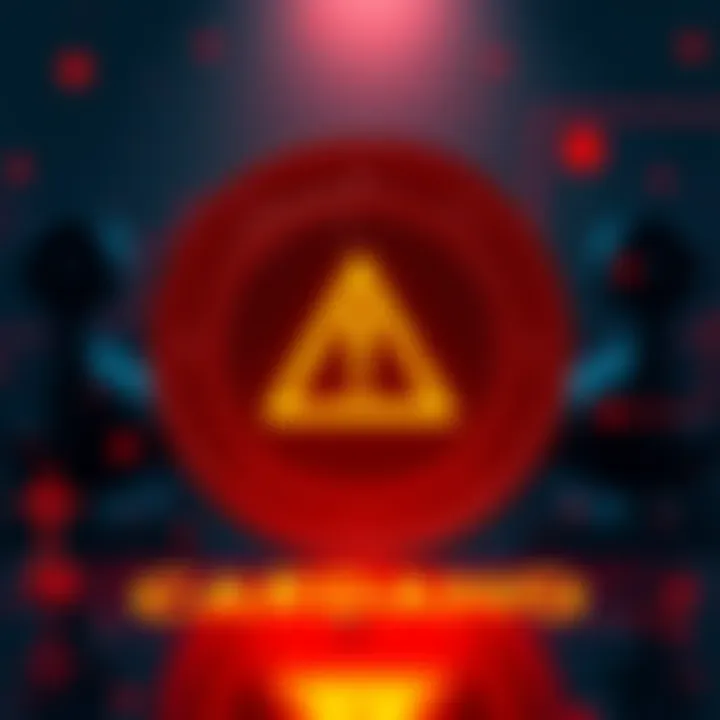 Cardano logo with a caution sign to show security concerns