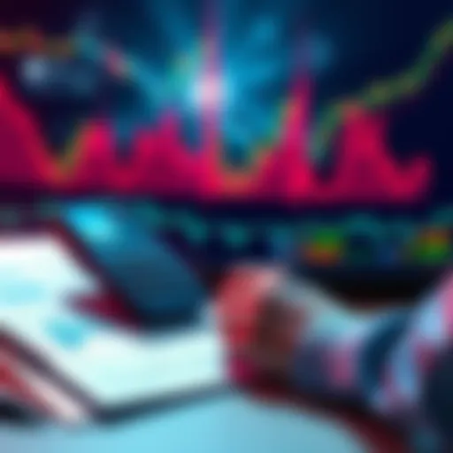 Person analyzing cryptocurrency charts with a calculator and notepad, planning to cash out profits