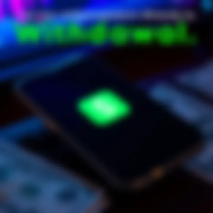 A smartphone displaying the Cash App logo with cash being transferred to it