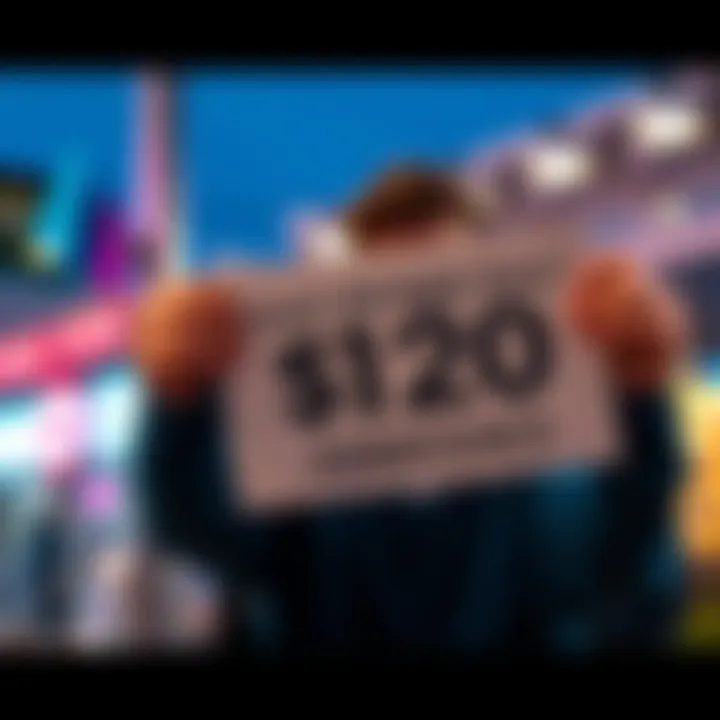 A friendly person holding a sign that says 'Get $20 Assistance' with a message icon nearby