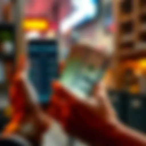 A person holding cash while looking at a smartphone displaying cryptocurrency values, showcasing the struggle to convert crypto for purchases.