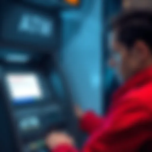 A person looking frustrated while attempting to deposit cash at an ATM that requires a barcode, with the screen showing an error message.