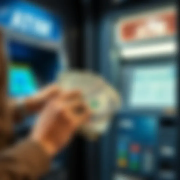 Cash Withdrawal from Portfolio A person withdrawing cash from an ATM while holding investment documents, symbolizing portfolio liquidation