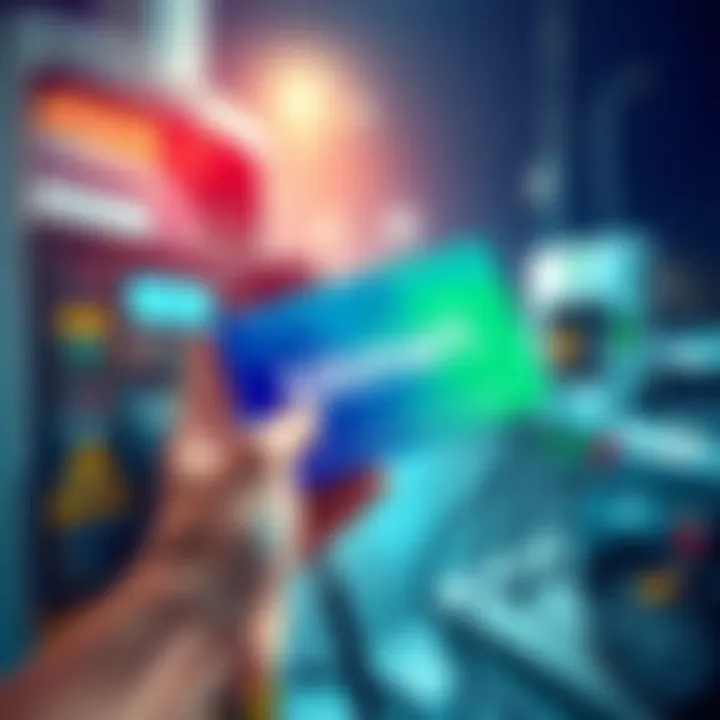 A hand holding a BitMart Card next to a gas pump and an electric vehicle charging station