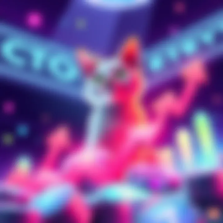 Graphic showing the surge in popularity of meme tokens, highlighting CASHCAT with a large market cap symbol and vibrant upward arrows