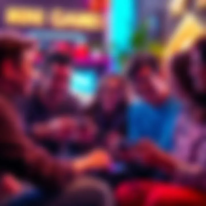 Casual gamers playing mini games together A group of friends enjoying non-skill based mini games, laughing and having fun in a cozy setting