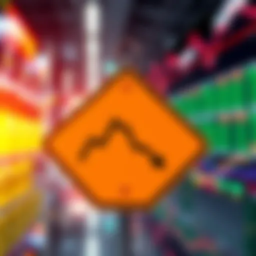 A caution sign with a graph symbol showing a downward trend, representing the risks of buying the dip in investments.