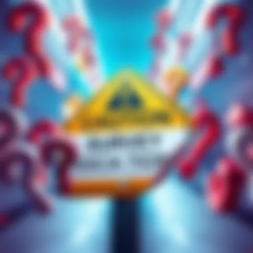 A caution sign surrounded by various survey question marks, warning people to be careful with surveys