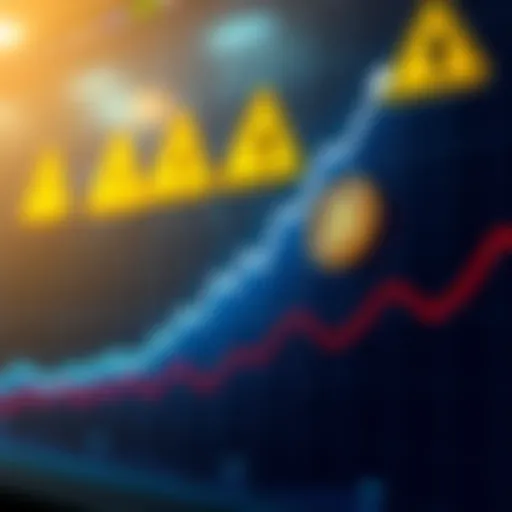 Cautious Optimism in Crypto Graph showing upward trend in Bitcoin value with caution signs in the background, reflecting mixed market sentiment