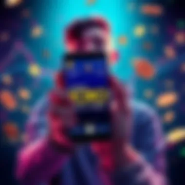A joyful person holding a smartphone displaying 1 million CRO tokens, surrounded by crypto charts and coins, celebrating a personal milestone.