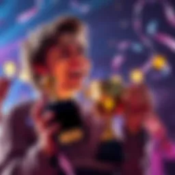 A joyful person holding a trophy with a big smile, representing personal achievement and celebration.