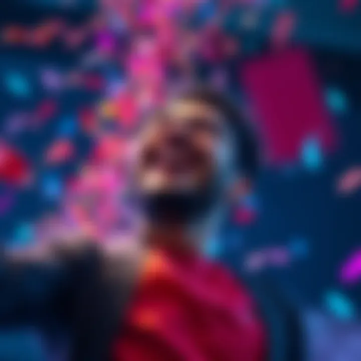 A person celebrating their achievement of reaching an Algorand goal, with a big smile and confetti in the background.