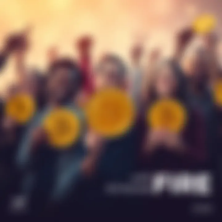A group of individuals smiling and holding Bitcoin symbols, representing financial independence achieved through stacking Bitcoin since 2020