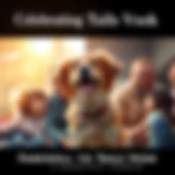 A happy dog with a wagging tail surrounded by family members, sharing joyful moments together, capturing the bond between them.