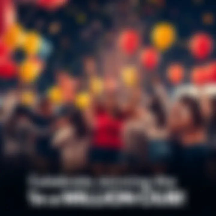 A group of people celebrating together, holding confetti and balloons, signifying joining an exclusive club.