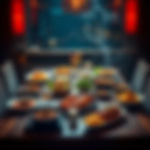 A table set with various delicious dishes, showcasing a celebratory dinner after a successful investment