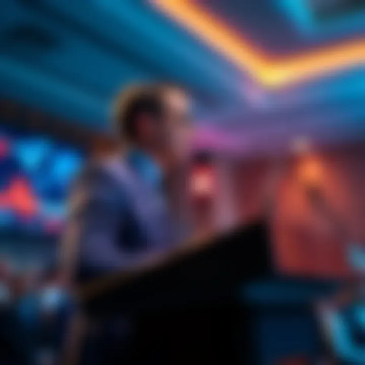 CelsiusFactorsNumbers representative speaking at a podium, highlighting Alex Mashinsky's contributions during a conference.