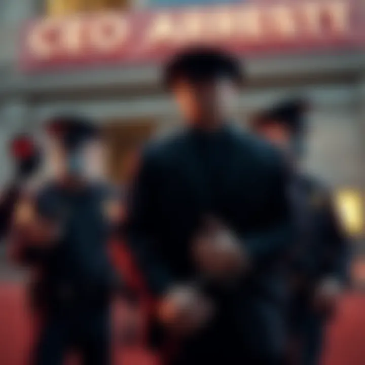 A police officer escorting a cryptocurrency CEO in handcuffs outside a courthouse