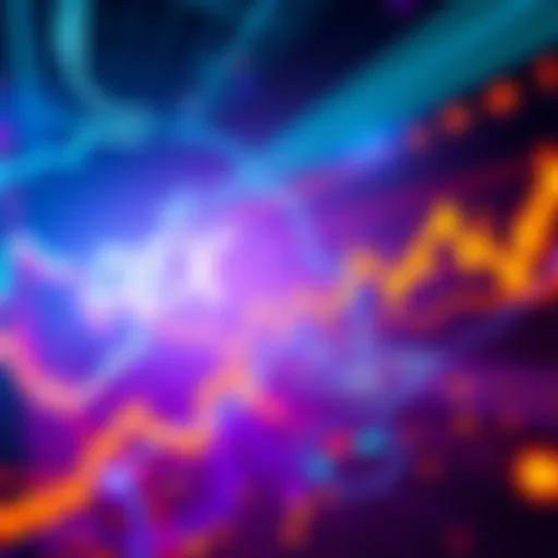 A graphic showing centralized and decentralized exchanges with trading charts and a bullish market trend.