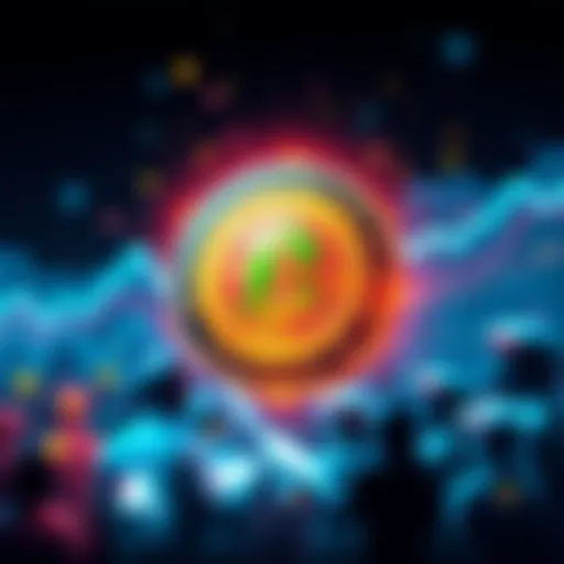 A vibrant digital coin representing Chadogecoin, surrounded by charts and community supporters, symbolizing its growth in 2026.