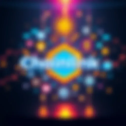 Chainlink logo surrounded by symbols of new partnerships, representing growth and collaboration in the blockchain space