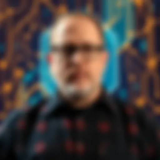 Charles Hoskinson speaks confidently about the future of cryptocurrency and blockchain technology, set against a digital blockchain theme