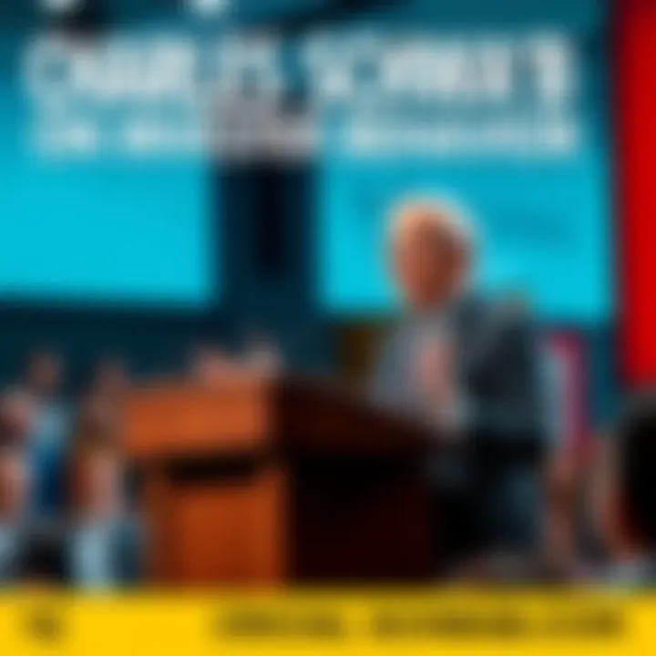 Charles Schwab at a podium discussing investor behavior with an audience