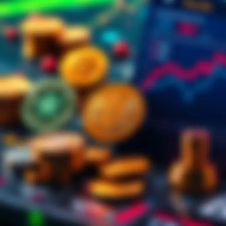 A visual representation of various low-cost coin creation options and liquidity pool details, featuring coins and charts related to Raydium fees.