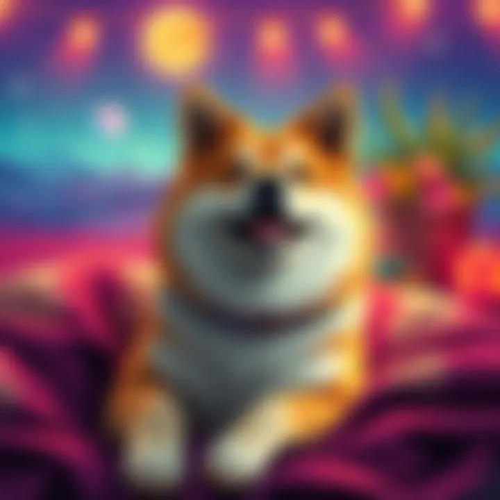 A relaxed dog with a Doge meme expression, surrounded by calming scenery and cozy elements that signify peace and joy in 2026.