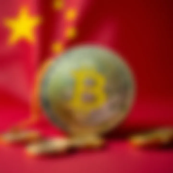 A digital representation of Bitcoin with the Chinese flag in the background, symbolizing China's interest in cryptocurrency as a hedge.