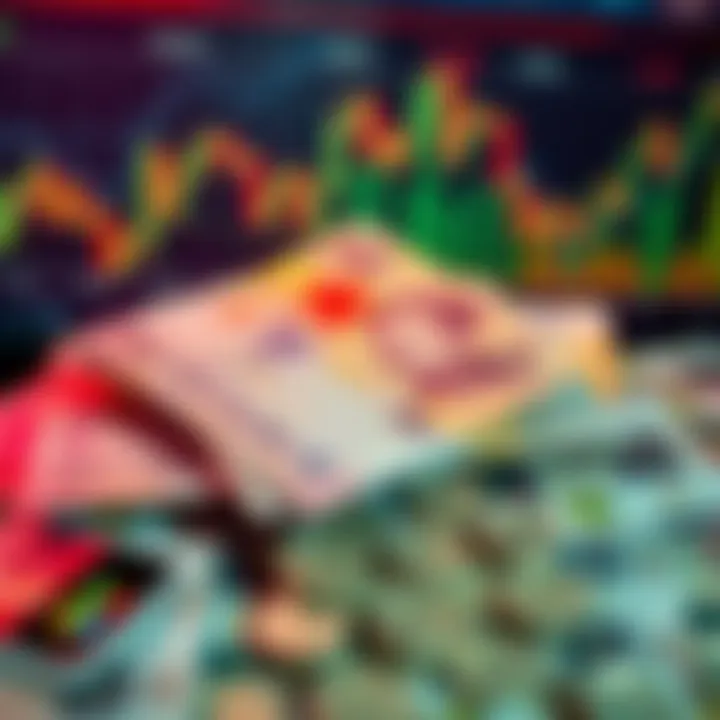 A pile of Chinese yuan banknotes symbolizing China's recent liquidity boost, with a backdrop of financial data charts showing economic trends.