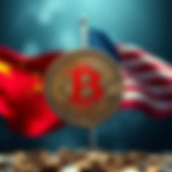 China Accuses U.S. in Bitcoin Theft A visual representation of a Bitcoin symbol with flags of China and the U.S. in the background, highlighting the conflict over a Bitcoin heist.